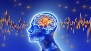 Human brain with recorded electroencephalogram EEG illustration.