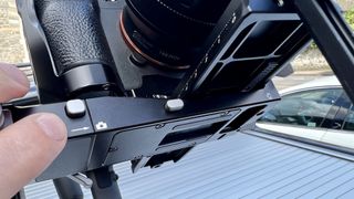 Close up of a mount plate on the DJI RS 4 Pro gimbal