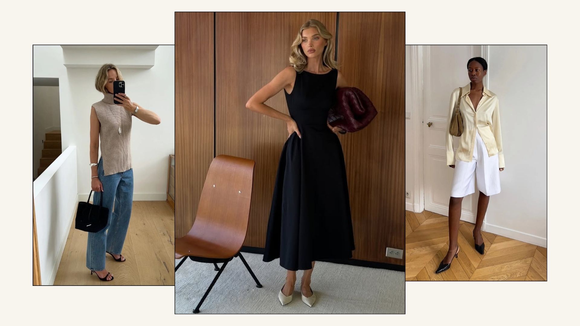 Summer to autumn office outfits - three influencers wearing polished and effortless office outfits