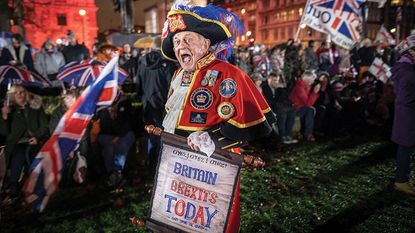 Pro Brexit demonstrator dressed up as a town crier