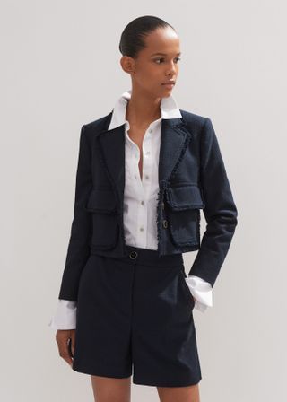 Textured Cotton-Blend Crop Jacket + Tweed Short Suit