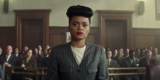 Andra Day as Billie Holiday in court in The United States vs. Bille Holiday