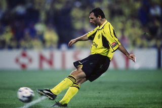 Hristo Stoichkov in action for Japanese side Kashiwa Reysol in October 1998.