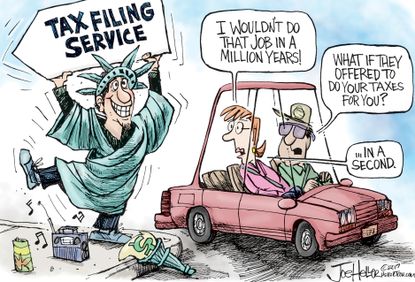 Editorial Cartoon U.S. Taxes Tax filing Tax Day Money