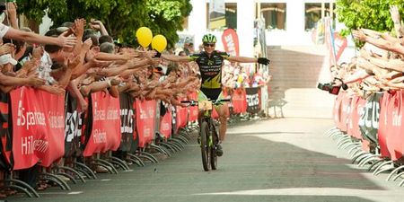 Moritz Milatz hands out the high fives as he approaches the finish.