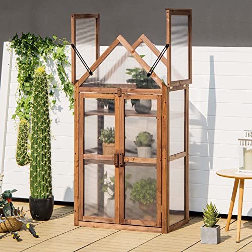 Graffy Wooden Cold Frame Greenhouse With 3 Removable Shelves for Outdoor