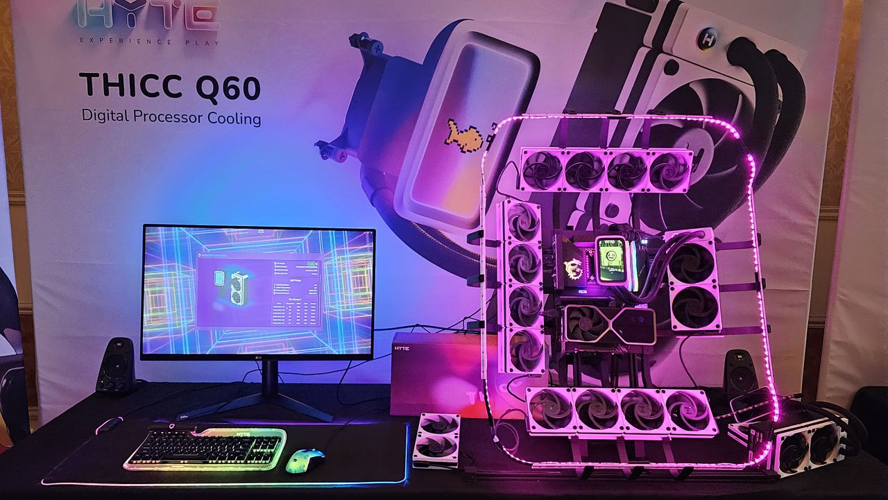 A photo of Hyte's open-air Nexus Link Ecosystem setup at CES 2024.