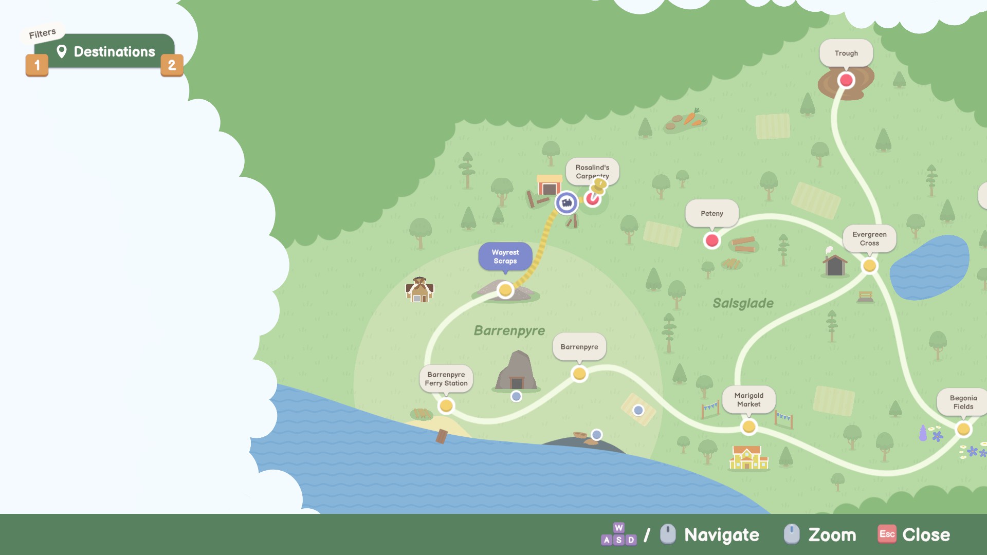 Locomoto screenshot of the map showing various train station stops you can travel to