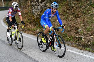 SAN DANIELE DEL FRIULI ITALY OCTOBER 20 Ruben Guerreiro of Portugal and Team EF Pro Cycling Giovanni Visconti of Italy and Team Vini Zabu KTM Blue Mountain Jersey Breakaway during the 103rd Giro dItalia 2020 Stage 16 a 229km stage from Udine to San Daniele Del Friuli 249m girodiitalia Giro on October 20 2020 in San Daniele Del Friuli Italy Photo by Tim de WaeleGetty Images