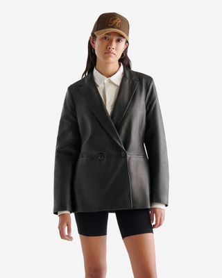 roots, Womens Leather Double Breasted Blazer