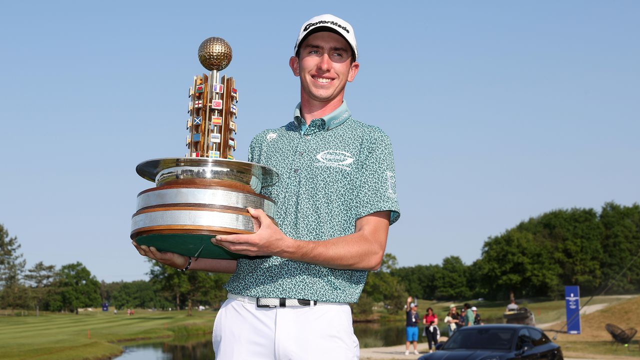 Tom McKibbin with the trophy after his victory in the Porsche European Open