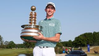 Tom McKibbin with the trophy after his victory in the Porsche European Open