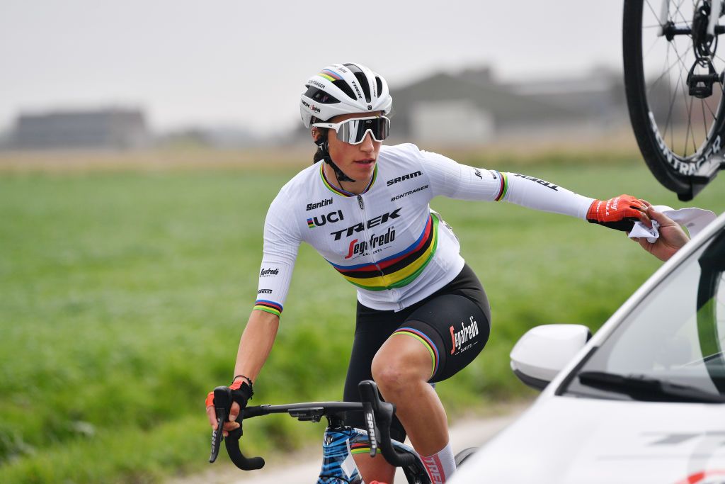 WEVELGEM BELGIUM MARCH 27 Elisa Balsamo of Italy and Team Trek Segafredo competes during the 11th GentWevelgem In Flanders Fields 2022 Womens Elite a 159km one day race from Ypres to Wevelgem GWEwomen UCIWWT on March 27 2022 in Wevelgem Belgium Photo by Luc ClaessenGetty Images