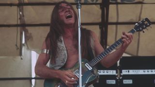 Mark Farner of rock group Grand Funk Railroad performing at Hyde Park Free Concert, London, UK, 3rd July 1971. 