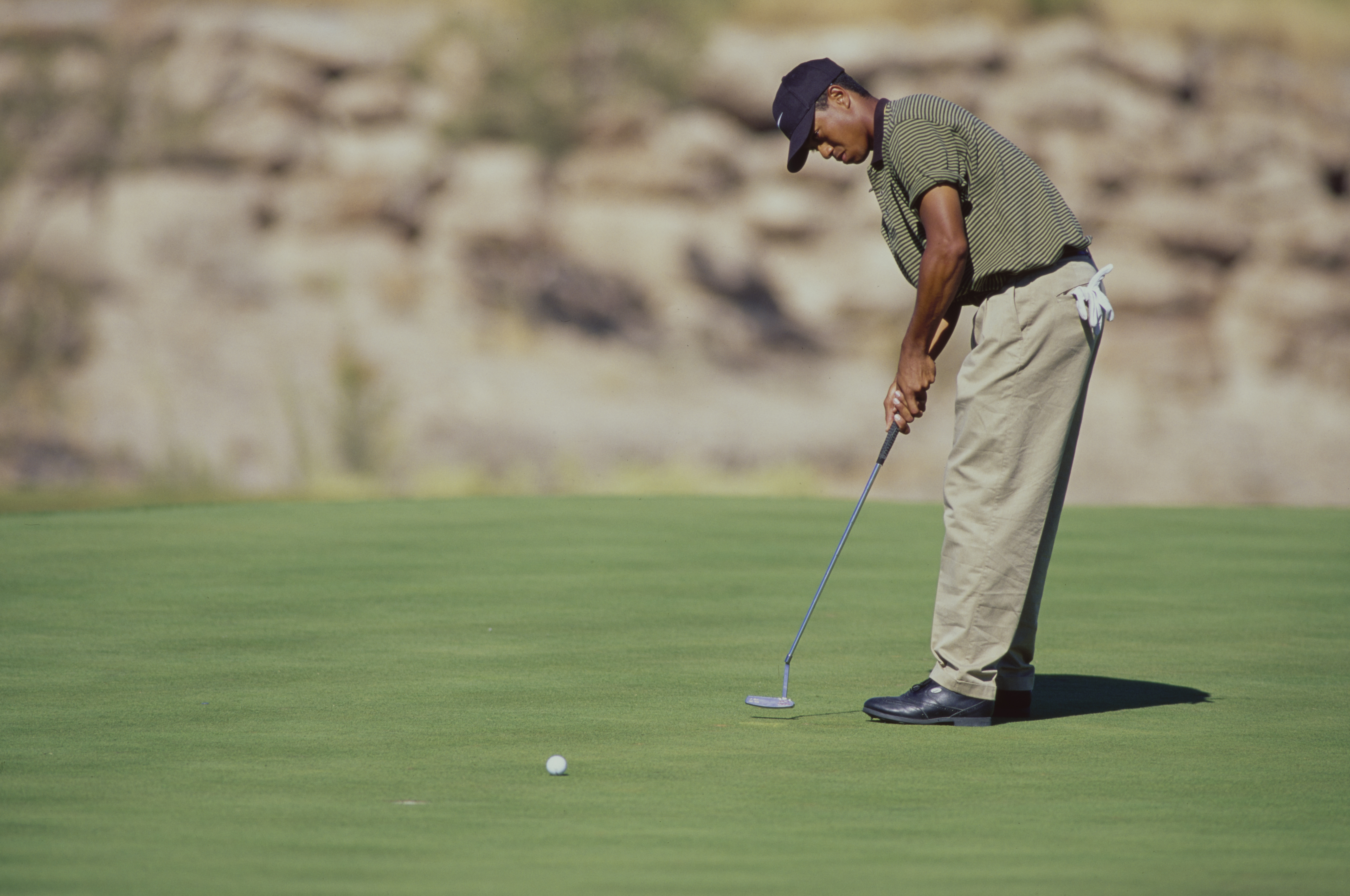 Tiger Woods of the United States on his way to his first professional golf tournament win at the PGA Las Vegas Invitational on 5th October 1996 (Photo by J.D. Cuban/Allsport/Getty Images)