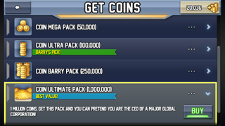 The coin purchase page in Underground Jetpack Joyride