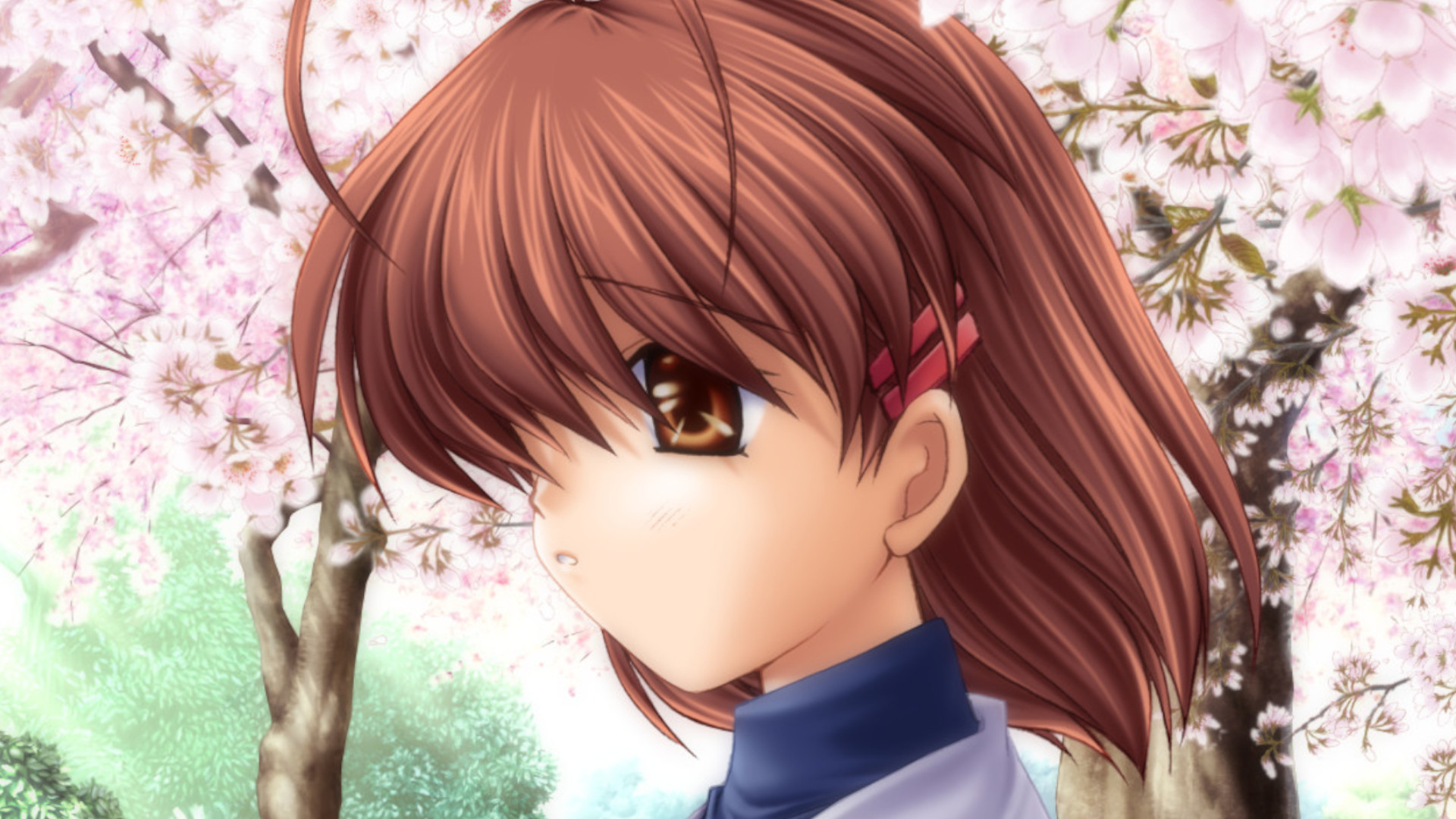 A screenshot of one of the best visual novel games, Clannad.