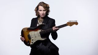 Serbian blues rock guitarist and singer Ana Popovic, poses during a photo session in Paris, on March 13, 2023.