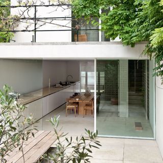 garden with kitchen and glass door