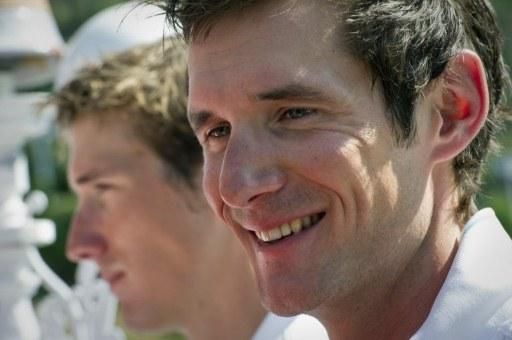 The Schleck brothers attend a press conference on the rest day in Saint-Flour.