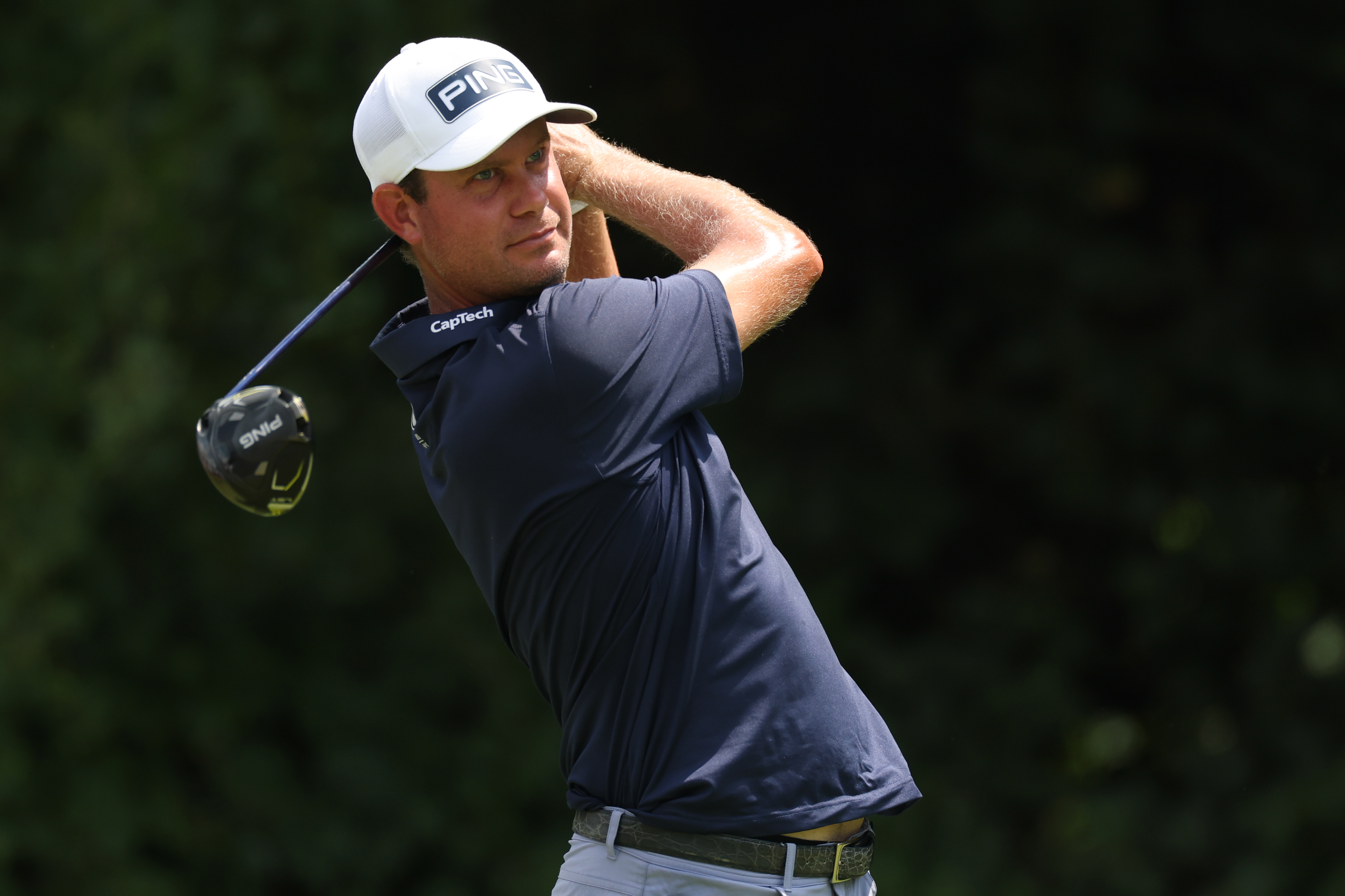 Harris English hits a driver off the tee