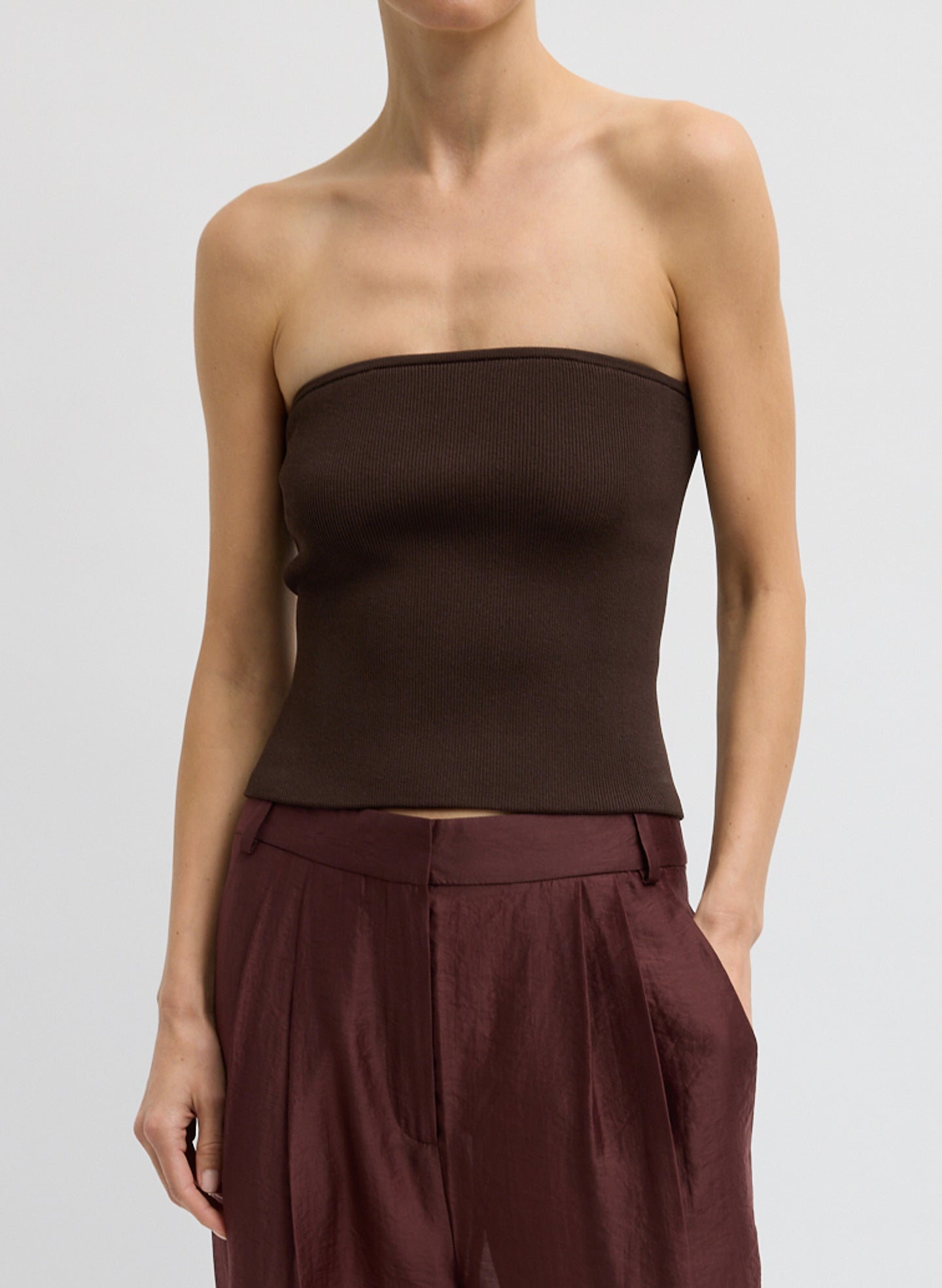 Ribbed Sweater Tube Top - Hickory Brown / Xxs / U126sv6554