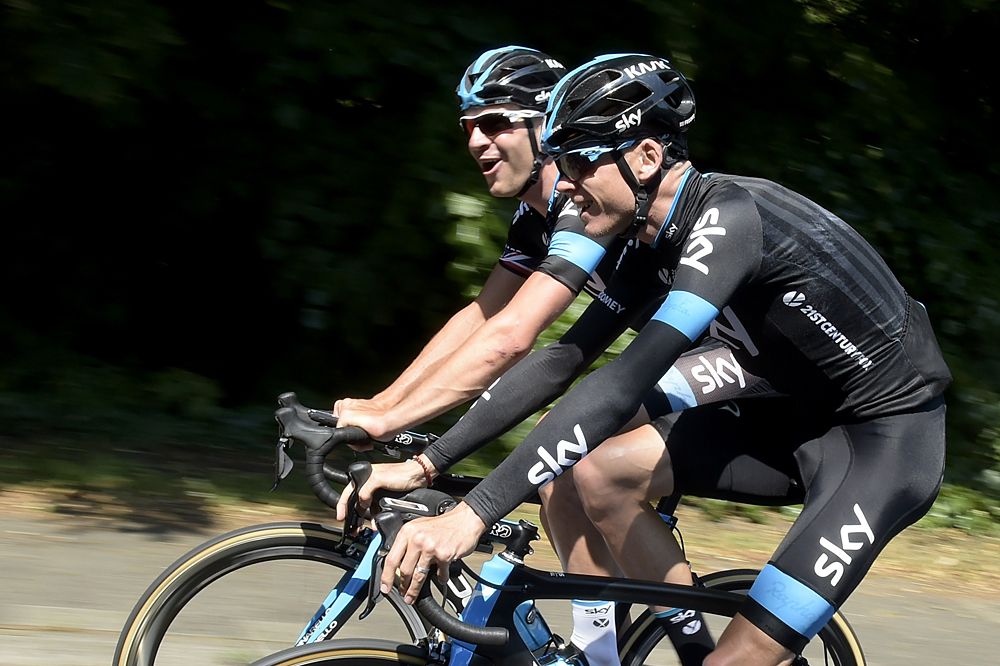 Chris Froome and Ian Stannard lead the Team Sky training session in Utrecht