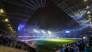 General view of the Slovan Bratislava stadium ahead of a Champions League game against VfB Stuttgart in January 2025.