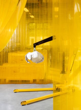 Hanging object and yellow screens