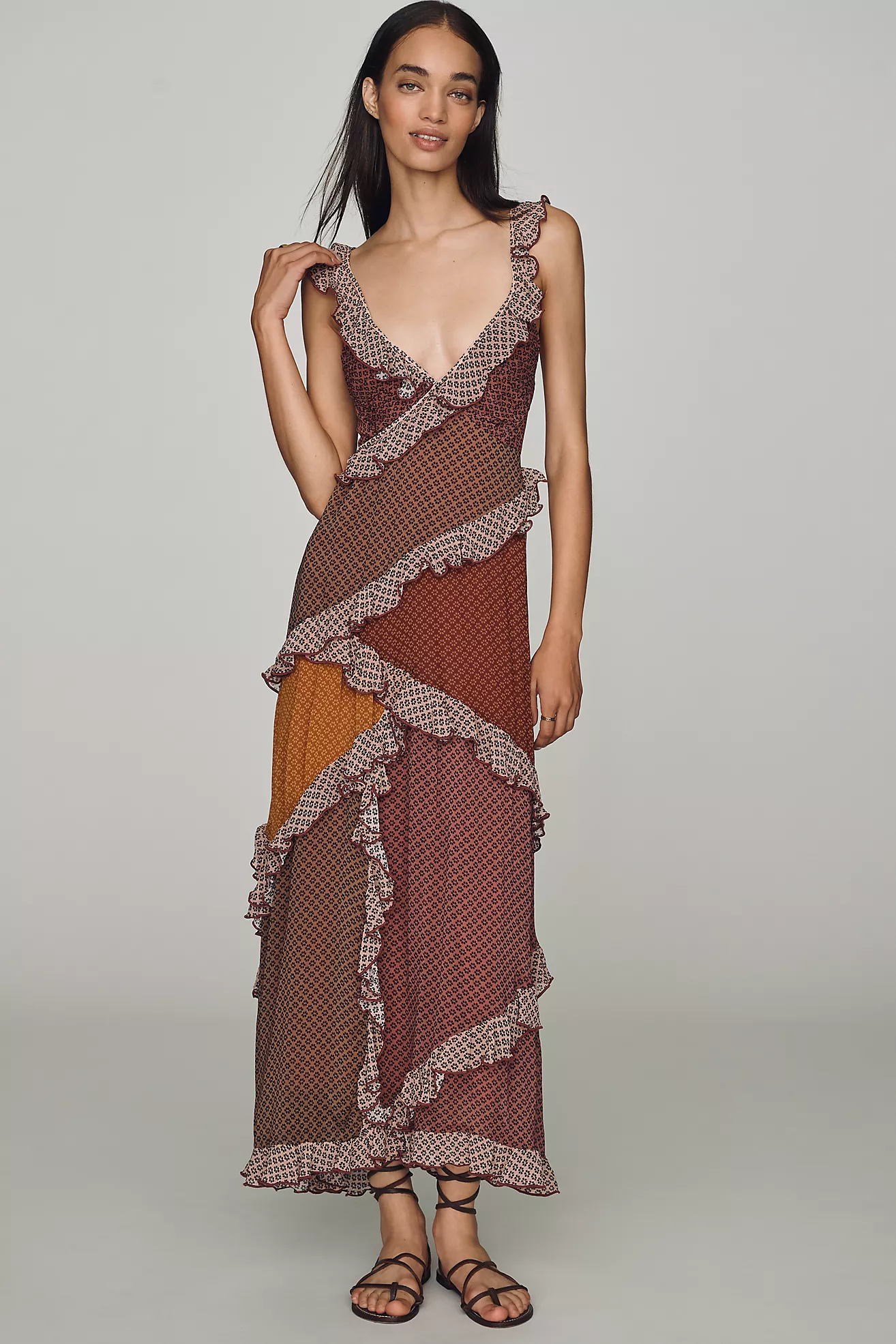By Anthropologie Patchwork Ruffle Midi Dress