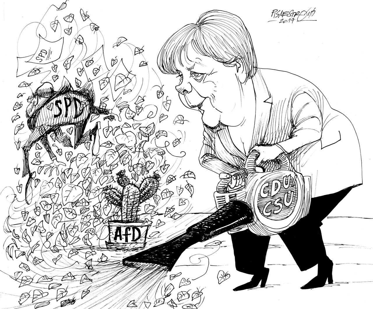 Political cartoon World Angela Merkel Germany election populism