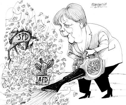 Political cartoon World Angela Merkel Germany election populism
