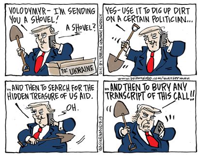 Political Cartoon U.S. Trump Ukraine Phone Call Shovel