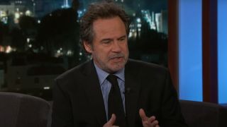Dennis Miller in mid-discussion on Jimmy Kimmel Live.