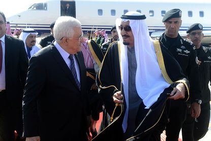 King Salman with Palestinian President Mahmoud Abbas.