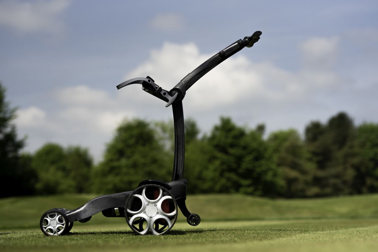 Stewart Golf Q Follow trolley pictured