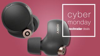 Sony WF-1000XM4 earbuds on pink background