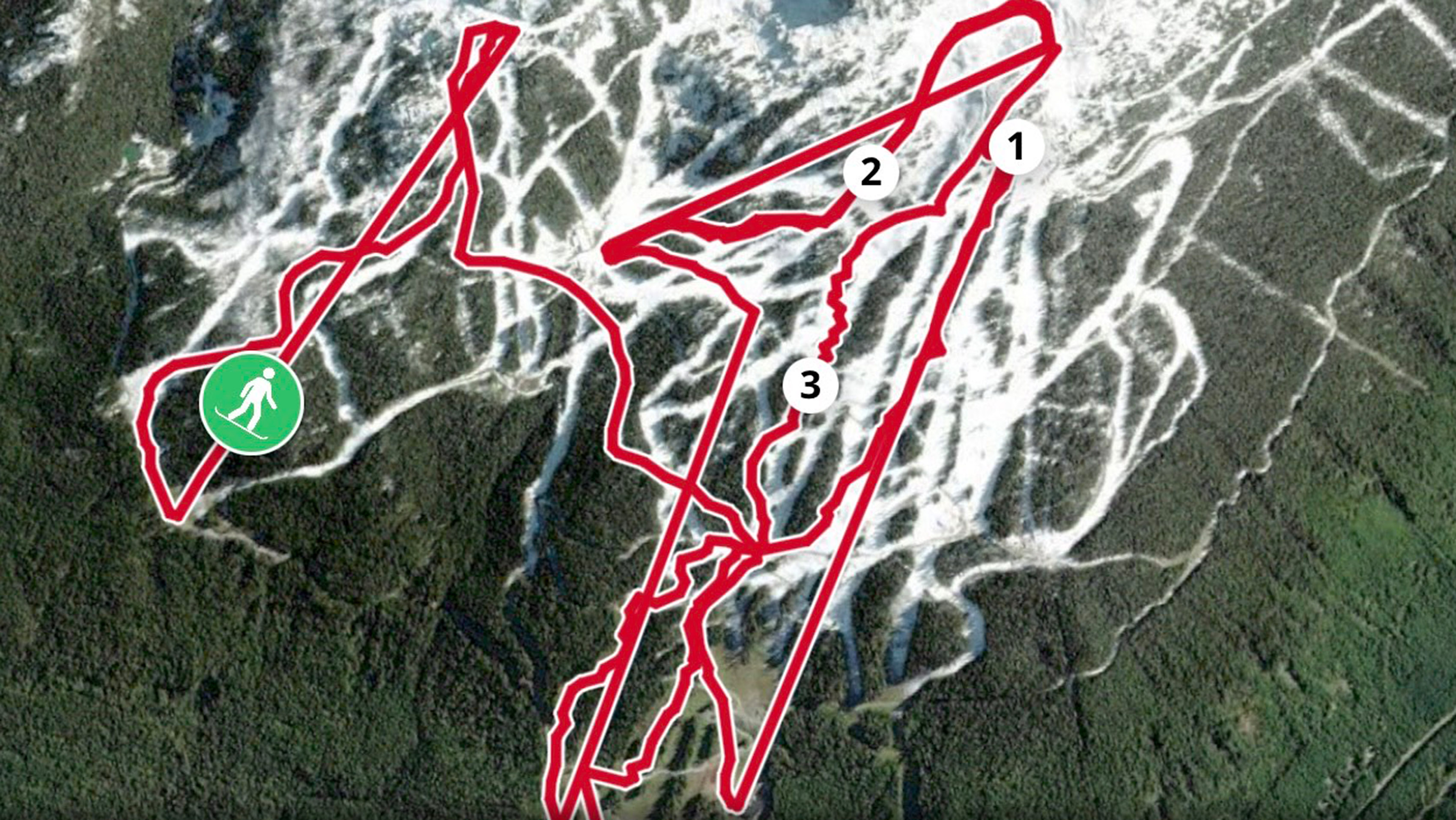 Apple Maps with snowboard route shown in red.