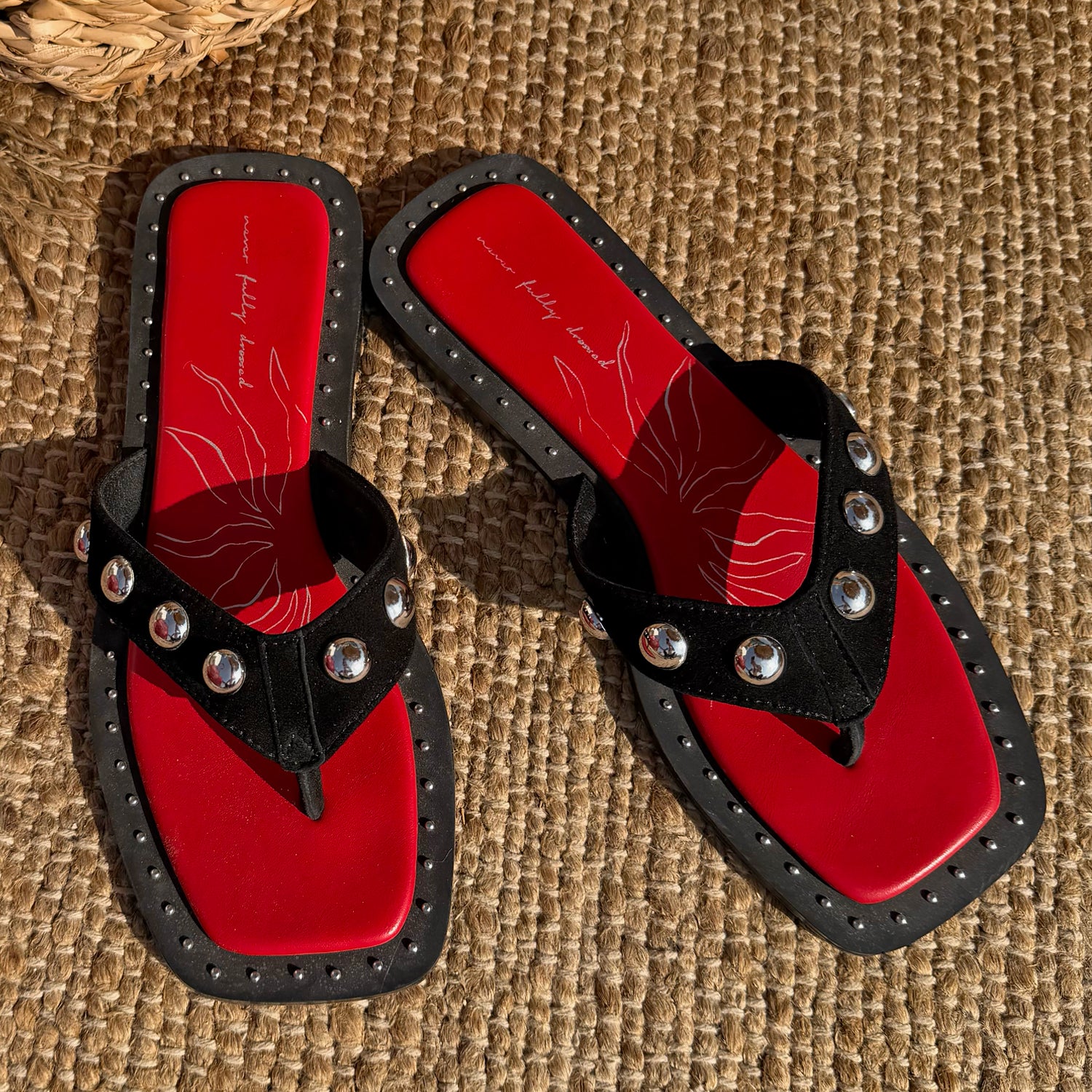 Black Leather Stud Sandals - Uk 3