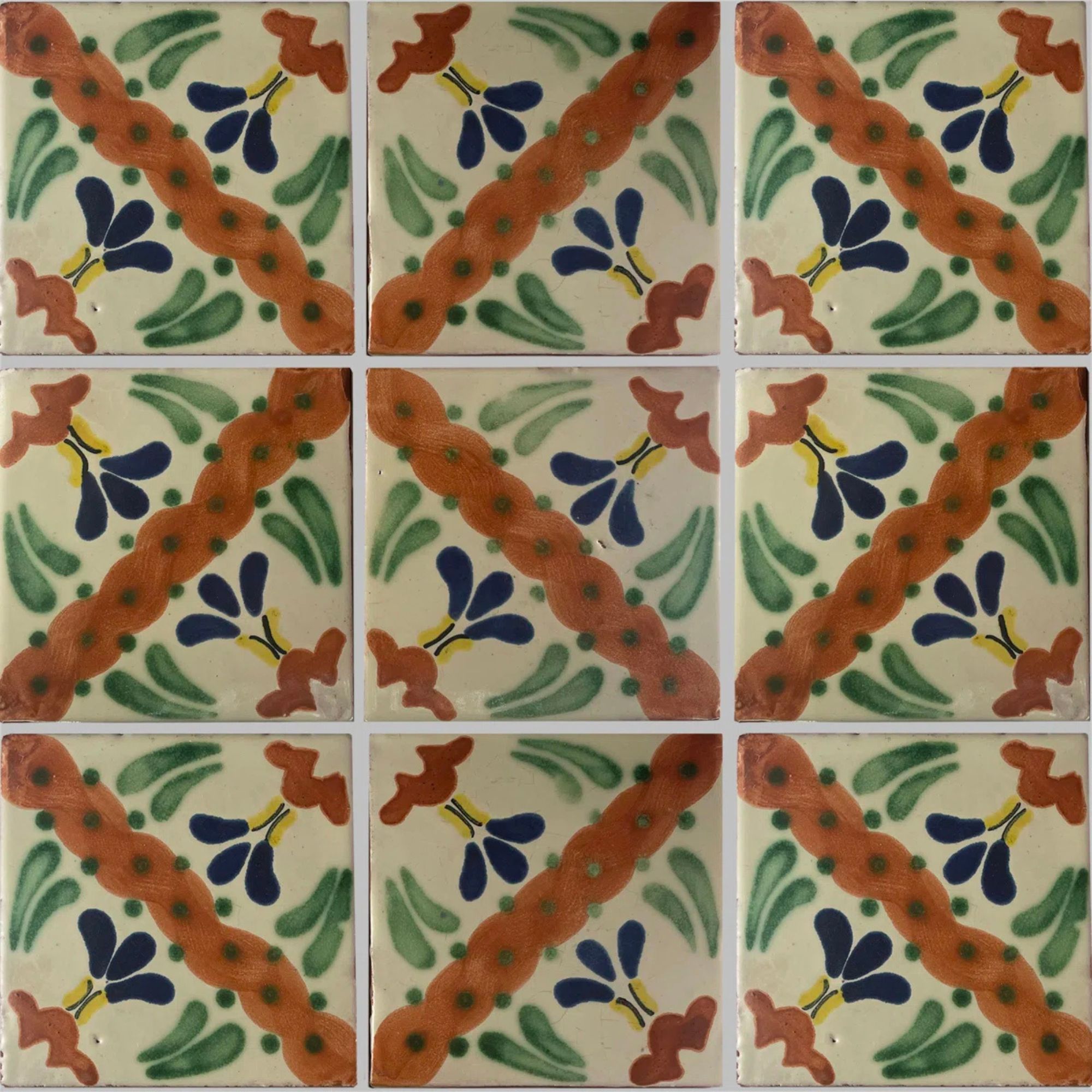 4.2&quot; x 4.2&quot; 9pcs TalaMex Jazmin Talavera Mexican Tile (Set of 9)