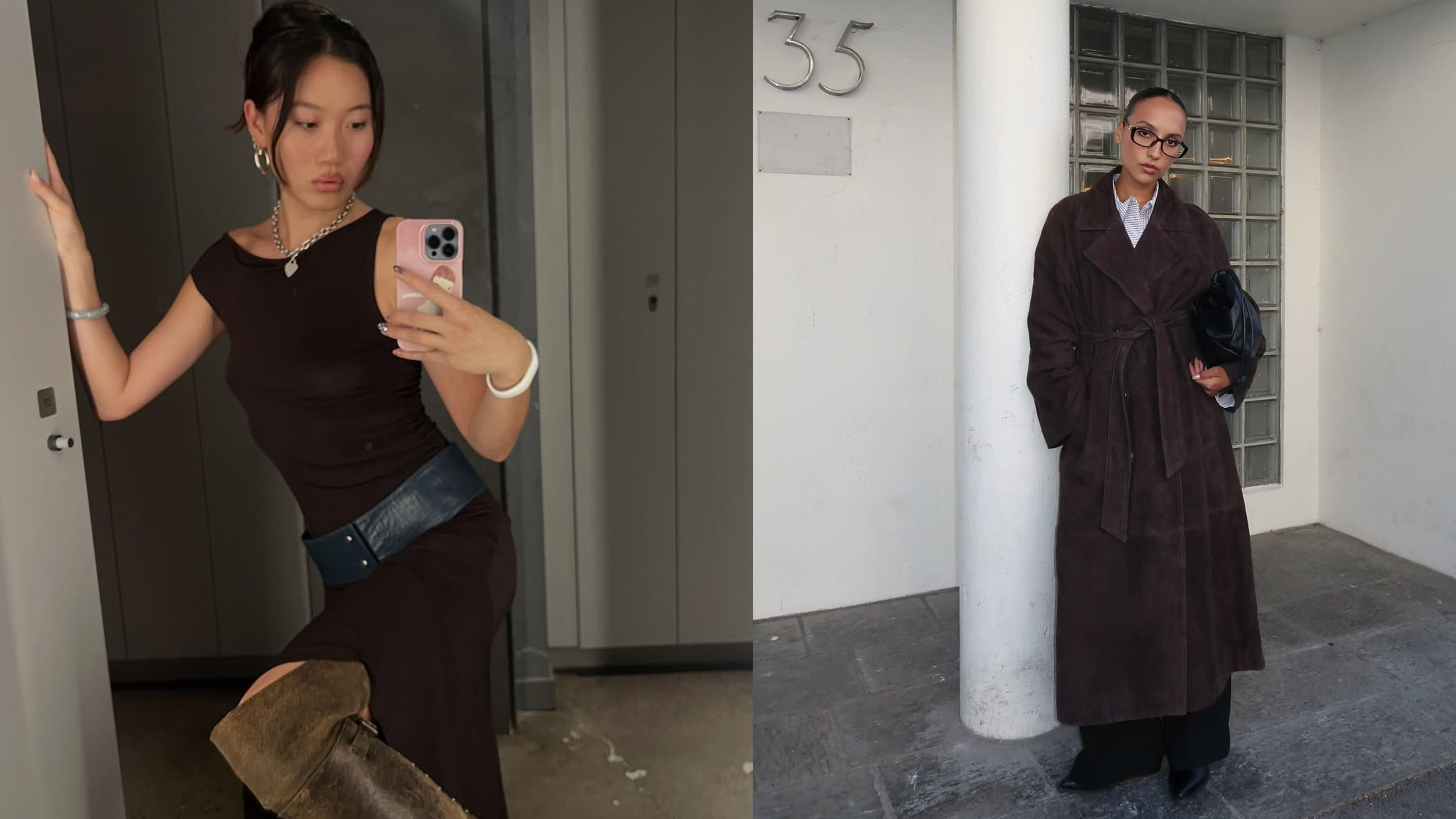Women in dark chocolate brown outfits