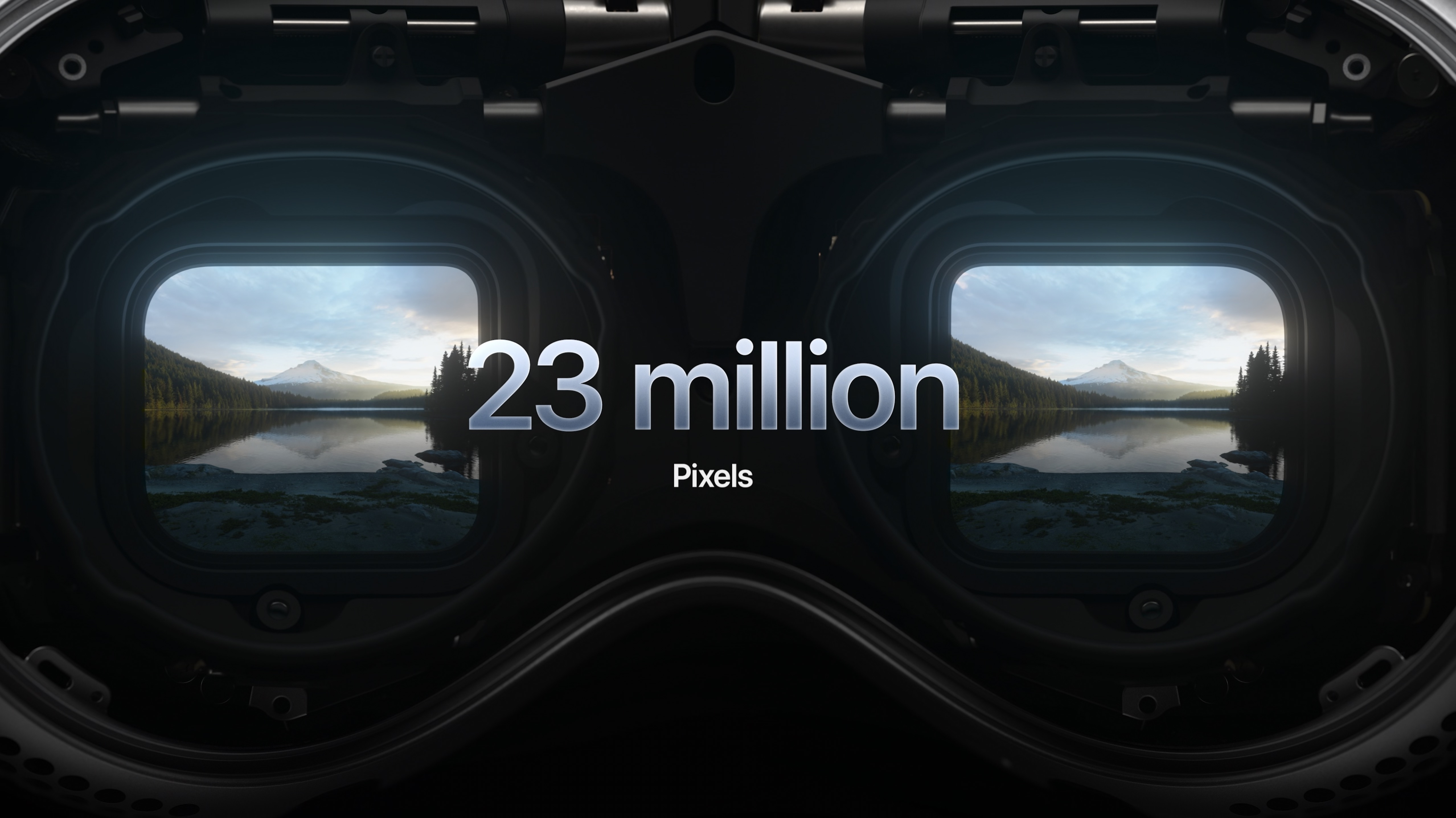 The Vision Pro with 23 million pixels written between the lenses.