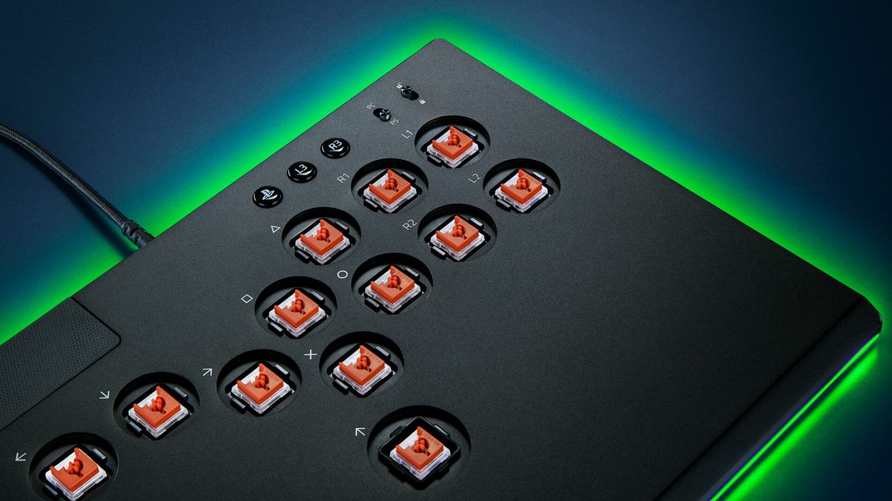 Razer Kitsune with the buttons removed to show the optical switches