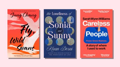 Book covers of Fly, Wild Swans, Sonia and Sunny, and Careless People
