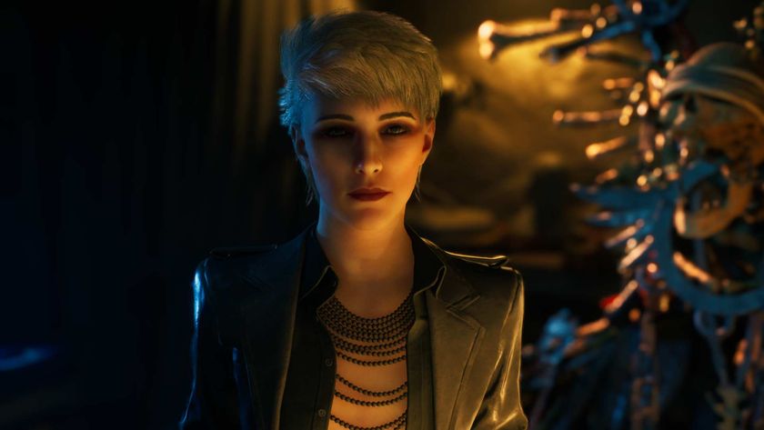 The vampire Patience from Bloodlines 2. She&#039;s got short white hair and wears a black leather jacket.