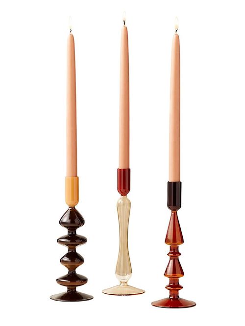 Kava Warm Toned Glass Taper Candle Holders Set of 3
