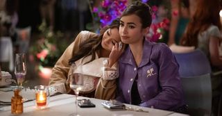 Ashley Park as Mindy, Lily Collins as Emily in Emily in Paris.