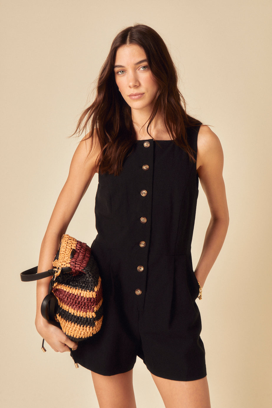 Black Linen-Blend Peri Playsuit