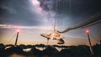 A starry sky above the Arecibo Observatory in Puerto Rico.