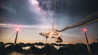 A starry sky above the Arecibo Observatory in Puerto Rico.